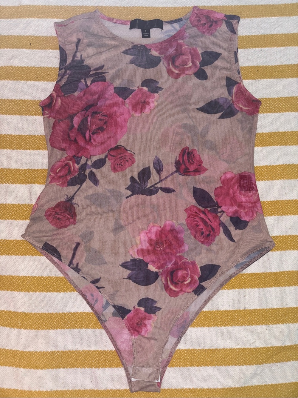Sheer Floral Mesh Top with Pink Rose Print
